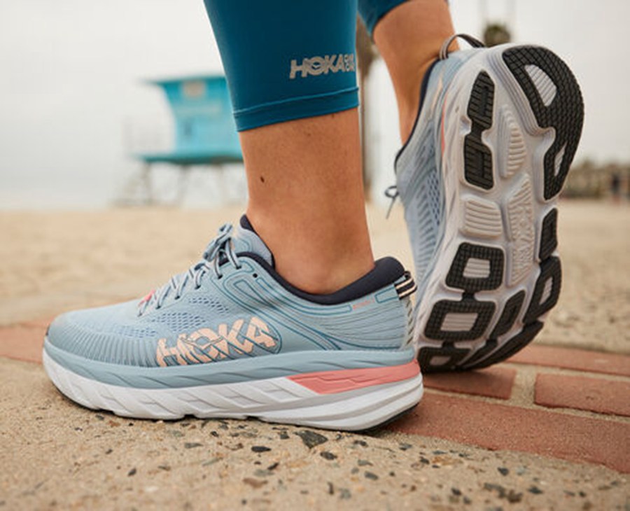 Hoka One One Womens Running Shoes - Bondi 7 - Blue - JRBZ91856
